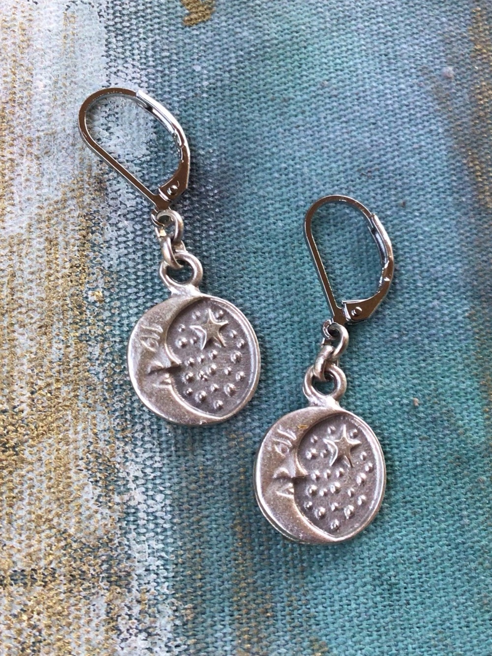 Sterling Silver Sundance Charm Moon Star Earrings - Picture 2 of 7